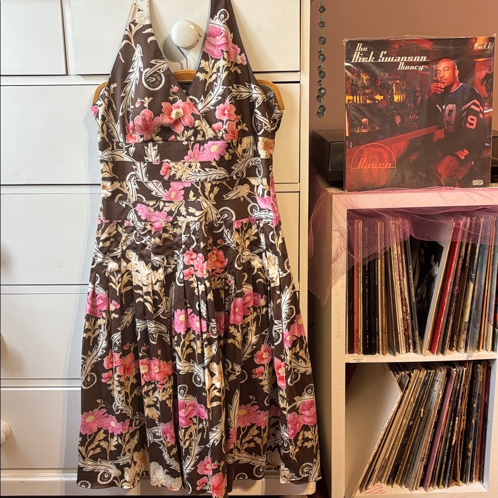 Vintage y2k Kay Unger Designer Floral Halter Dress Midi Printed Marylin Monroe 4